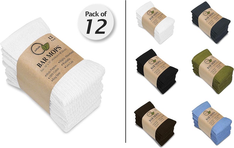 Softolle Bar Mop Towels, Pack of 12-16x19 Inches - 100% Cotton Super Absorbent Towels, Multi-Purpose for Home and Bar Cleaning (White) - Image 2